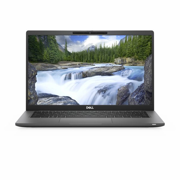 Dell Latitude 7420 -kannettava edestä, näytöllä vesiputousmaisema