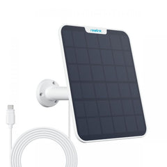 Valkoinen Reolink Solar Panel 2 -aurinkopaneeli kiinnikkeineen ja latauskaapeleineen