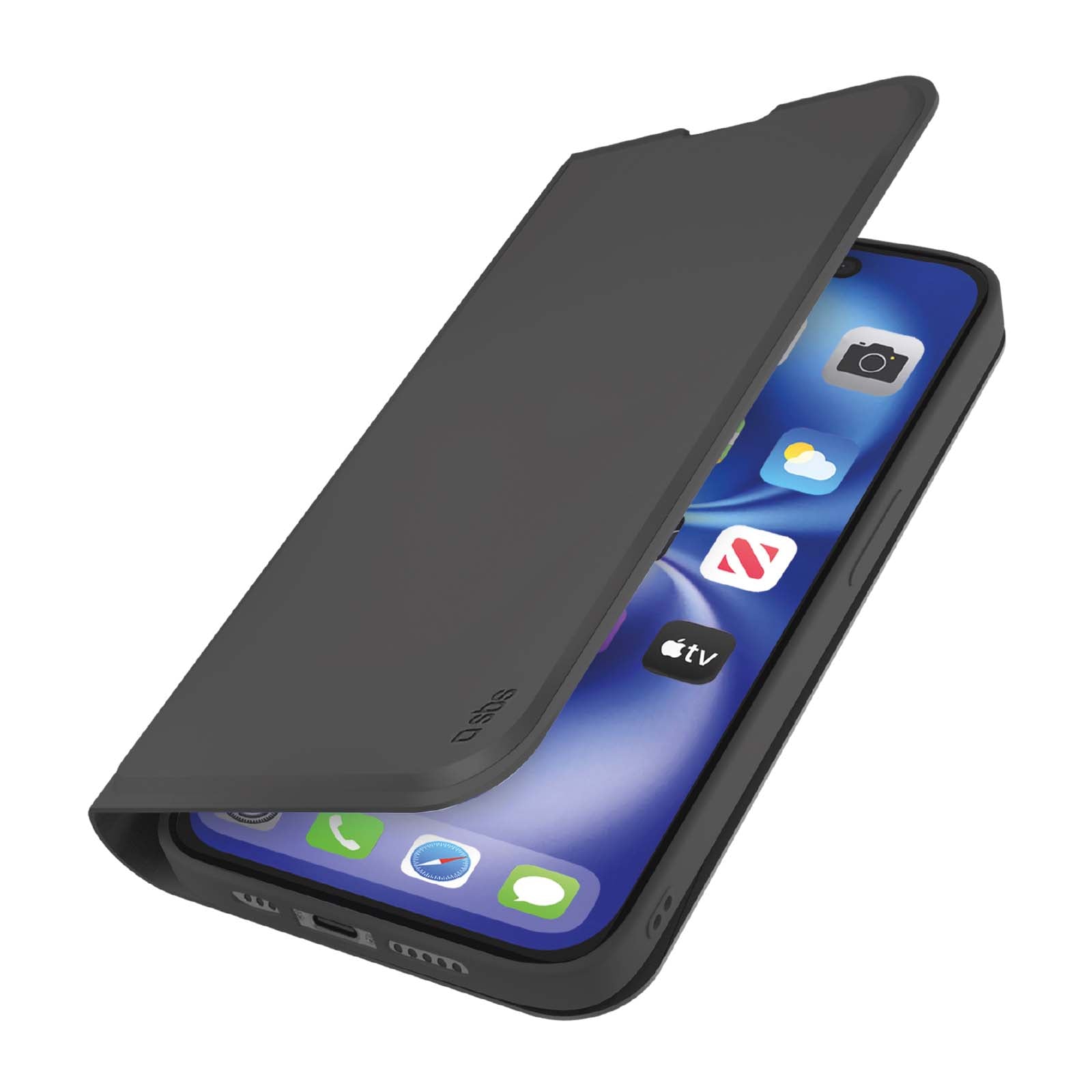 SBS sileä lompakkokotelo iPhone 16E, musta