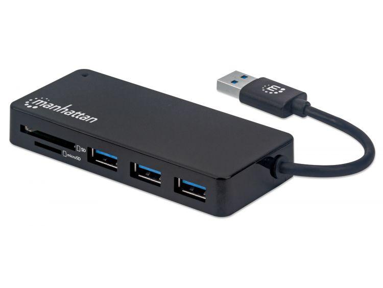 Manhattan 3xUSB-A hubi ja kortinlukija - Supernopea 5 Gb/s USB 3.2 Gen 1 -liitäntä - Lourun verkkokauppa