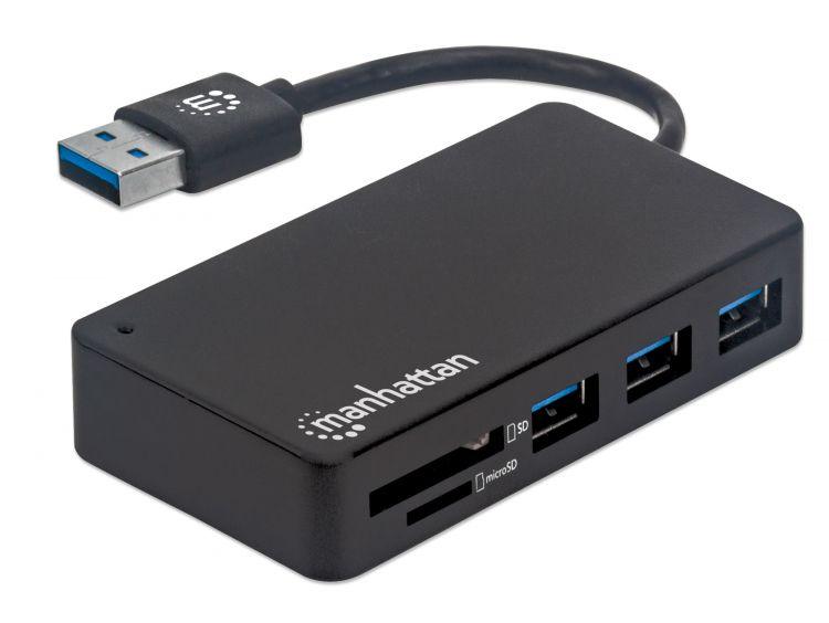 Manhattan 3xUSB-A hubi ja kortinlukija - Supernopea 5 Gb/s USB 3.2 Gen 1 -liitäntä - Lourun verkkokauppa