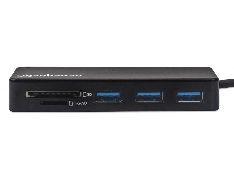 Manhattan 3xUSB-A hubi ja kortinlukija - Supernopea 5 Gb/s USB 3.2 Gen 1 -liitäntä - Lourun verkkokauppa