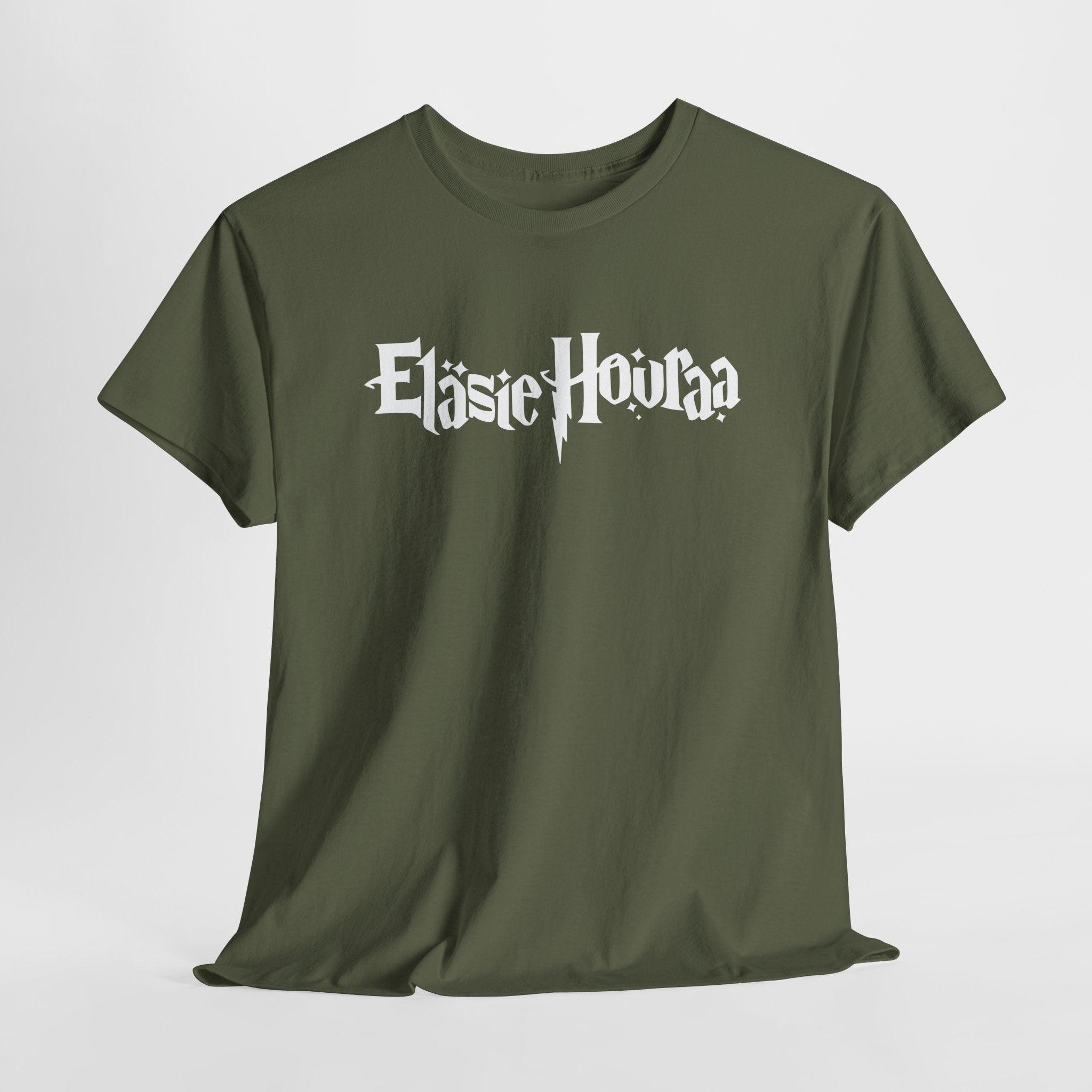 Eläsie Houraa t-paita, valkoinen teksti | 100% puuvillaa, unisex - Lourun verkkokauppa