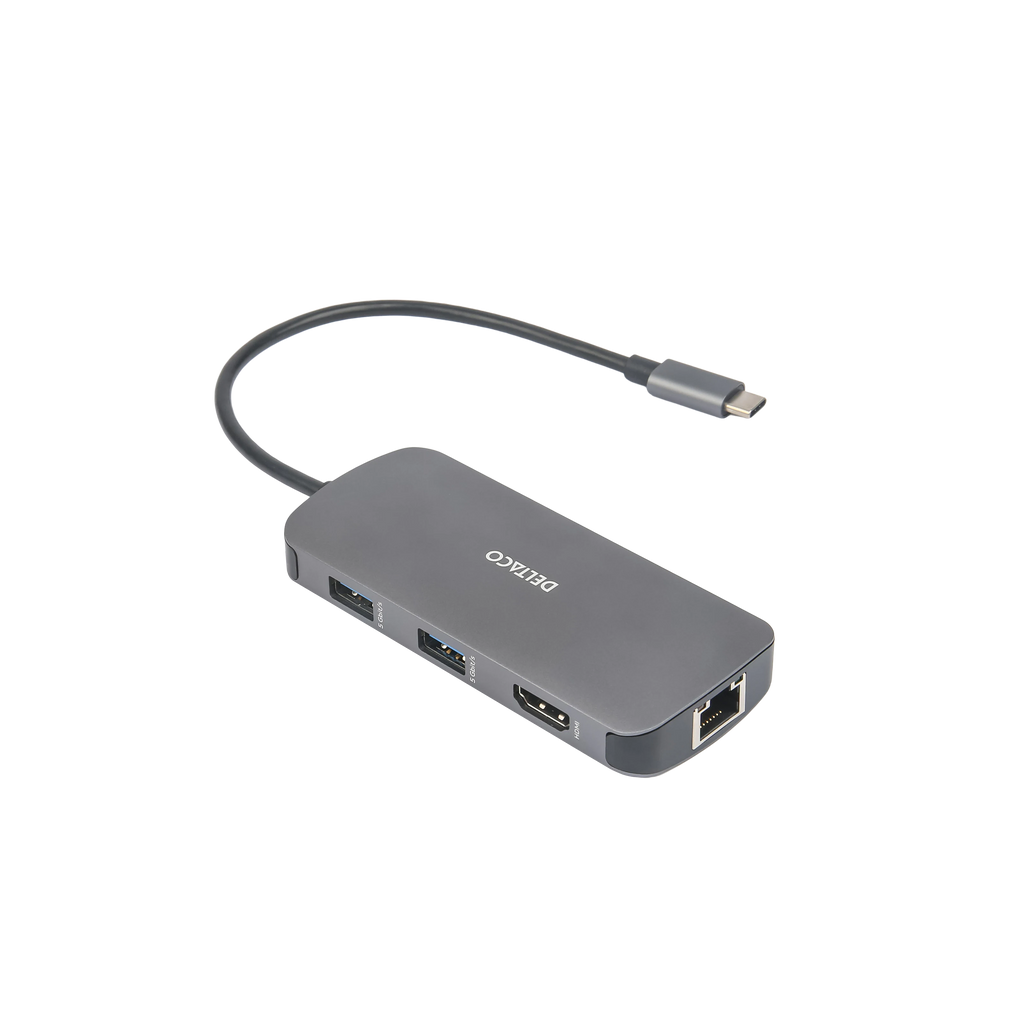 DELTACO USB-C-telakka, 3x USB-A, SD/microSD, RJ45, HDMI - Lourun verkkokauppa