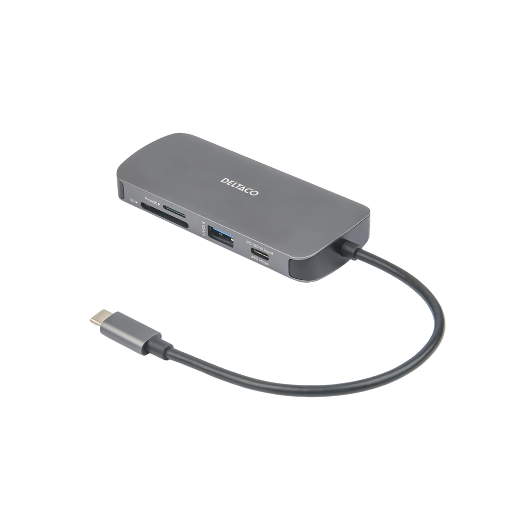 DELTACO USB-C-telakka, 3x USB-A, SD/microSD, RJ45, HDMI - Lourun verkkokauppa
