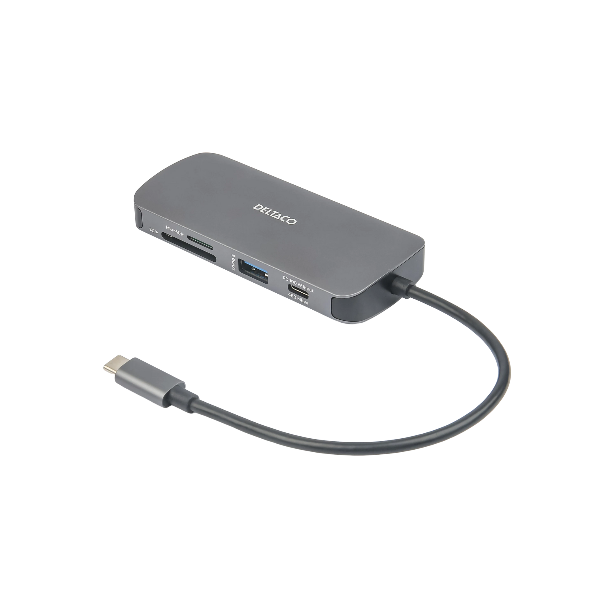DELTACO USB-C-telakka, 3x USB-A, SD/microSD, RJ45, HDMI - Lourun verkkokauppa