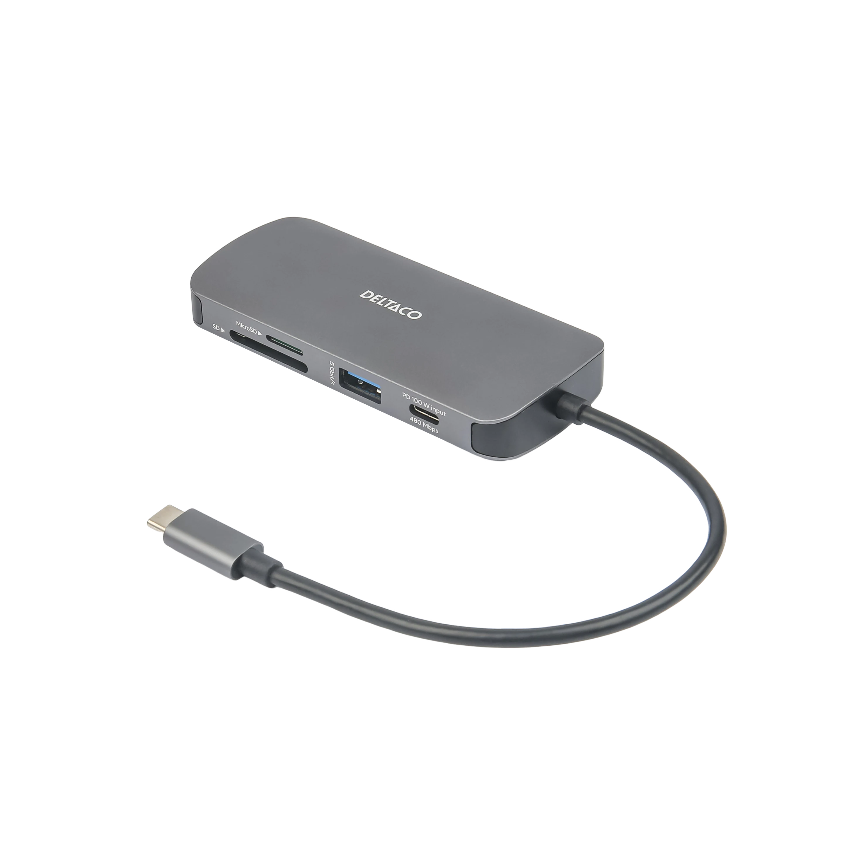 DELTACO USB-C-telakka, 3x USB-A, SD/microSD, RJ45, HDMI - Lourun verkkokauppa