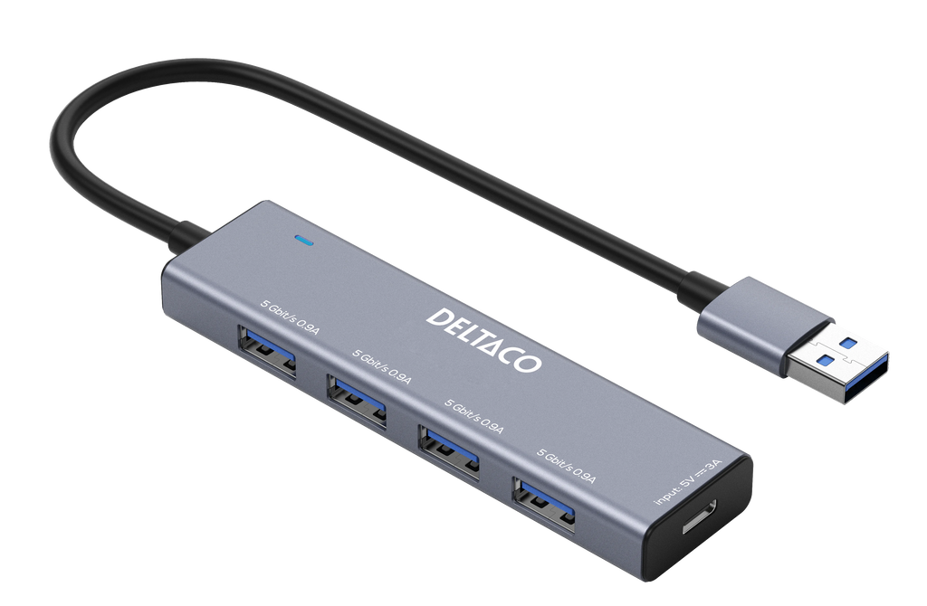 DELTACO USB-A hub, 4x USB-A female, 5 Gbps