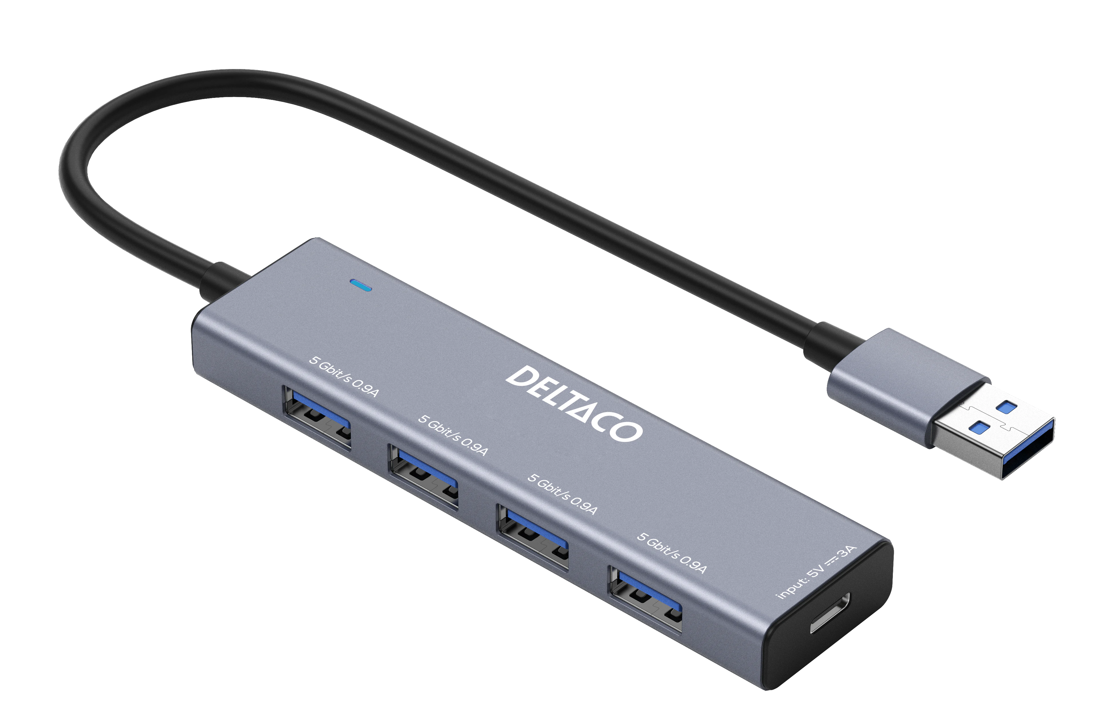 DELTACO USB-A hub, 4x USB-A female, 5 Gbps