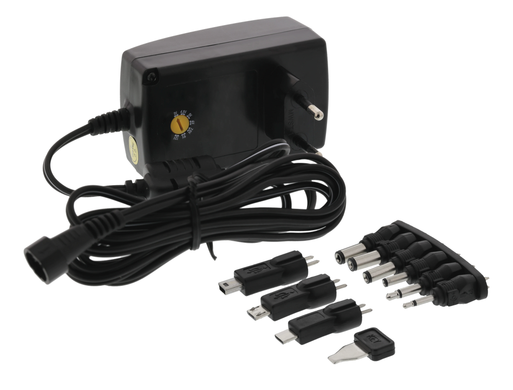 Nordic Quality AC/DC 3-12V, 6.7-27W, 2250mAh virta-adapteri vaihtopäillä