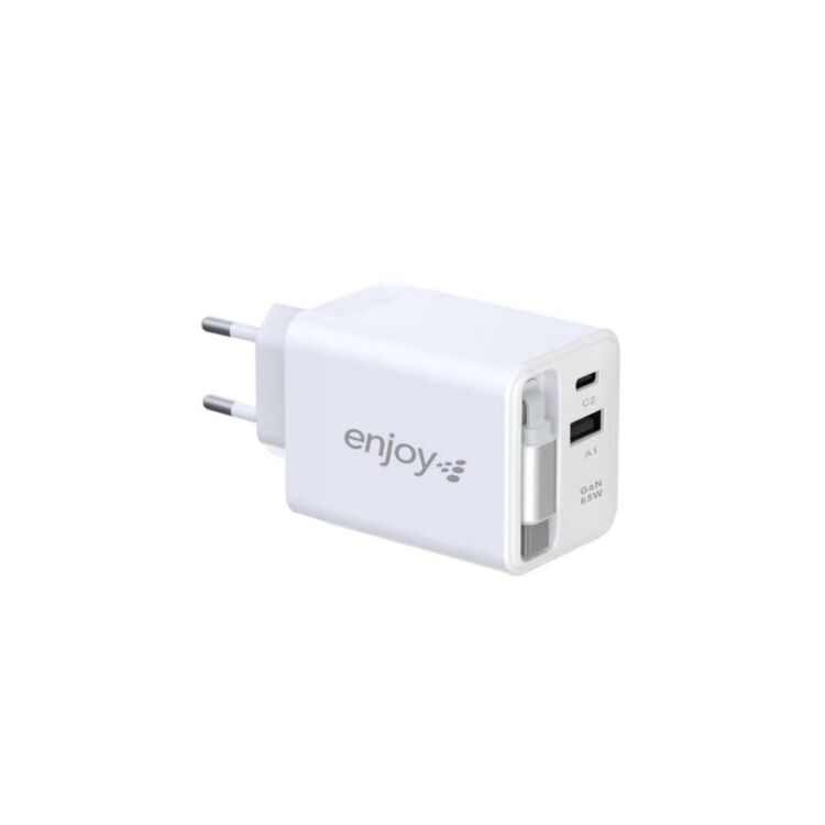 ENJOY 65W pikaverkkolaturi kelautuvalla kaapelilla