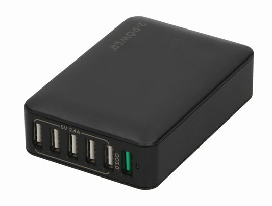 2-POWER 6-porttinen, 60W USB-seinälaturi