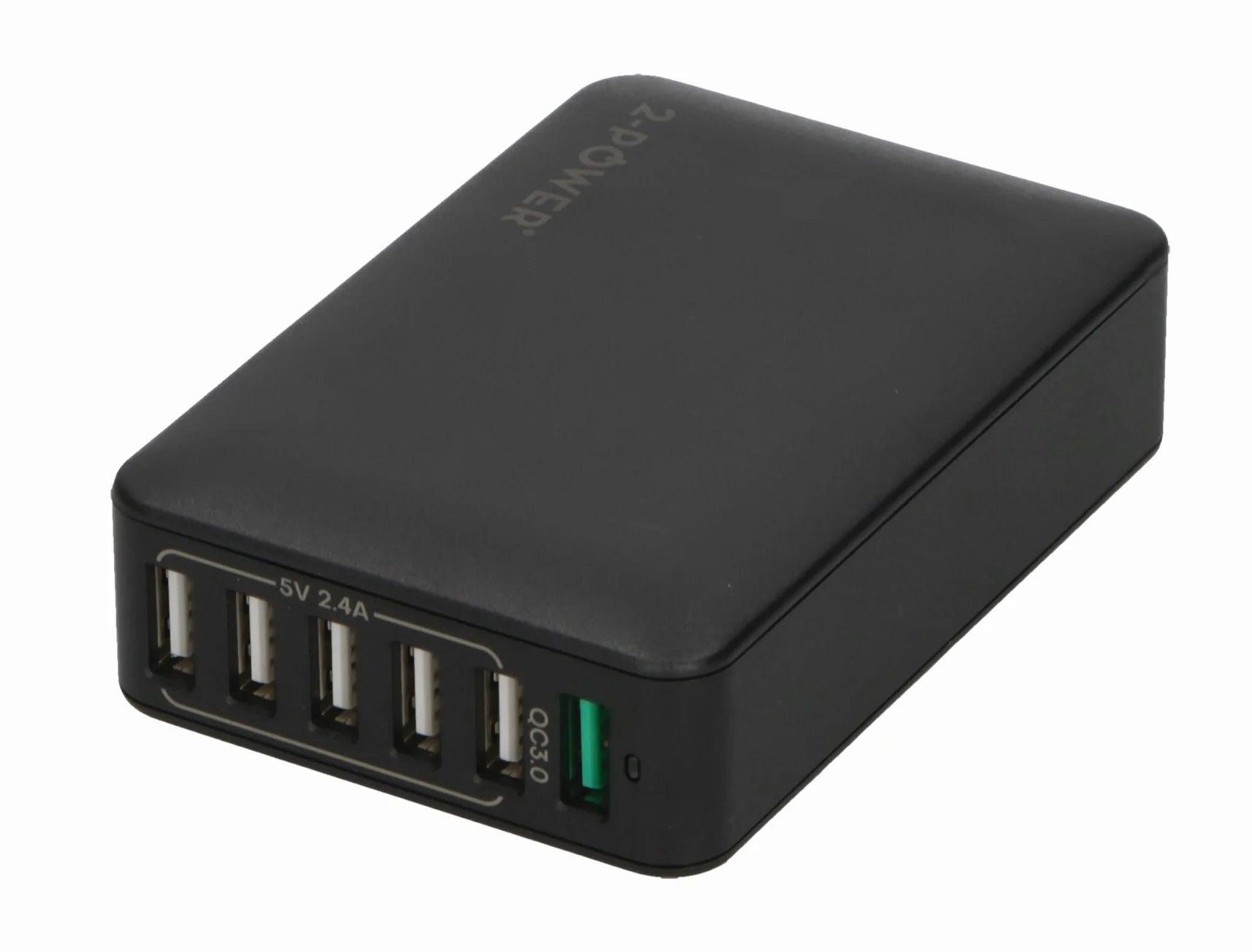 2-POWER 6-porttinen, 60W USB-seinälaturi - Lourun verkkokauppa