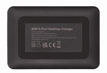 2-POWER 6-porttinen, 60W USB-seinälaturi