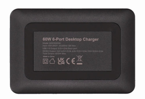 2-POWER 6-porttinen, 60W USB-seinälaturi - Lourun verkkokauppa