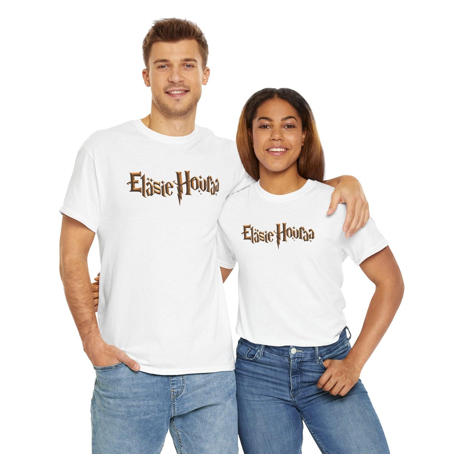 Eläsie Houraa t-paita, kultainen logo | 100% puuvillaa, unisex - Lourun verkkokauppa