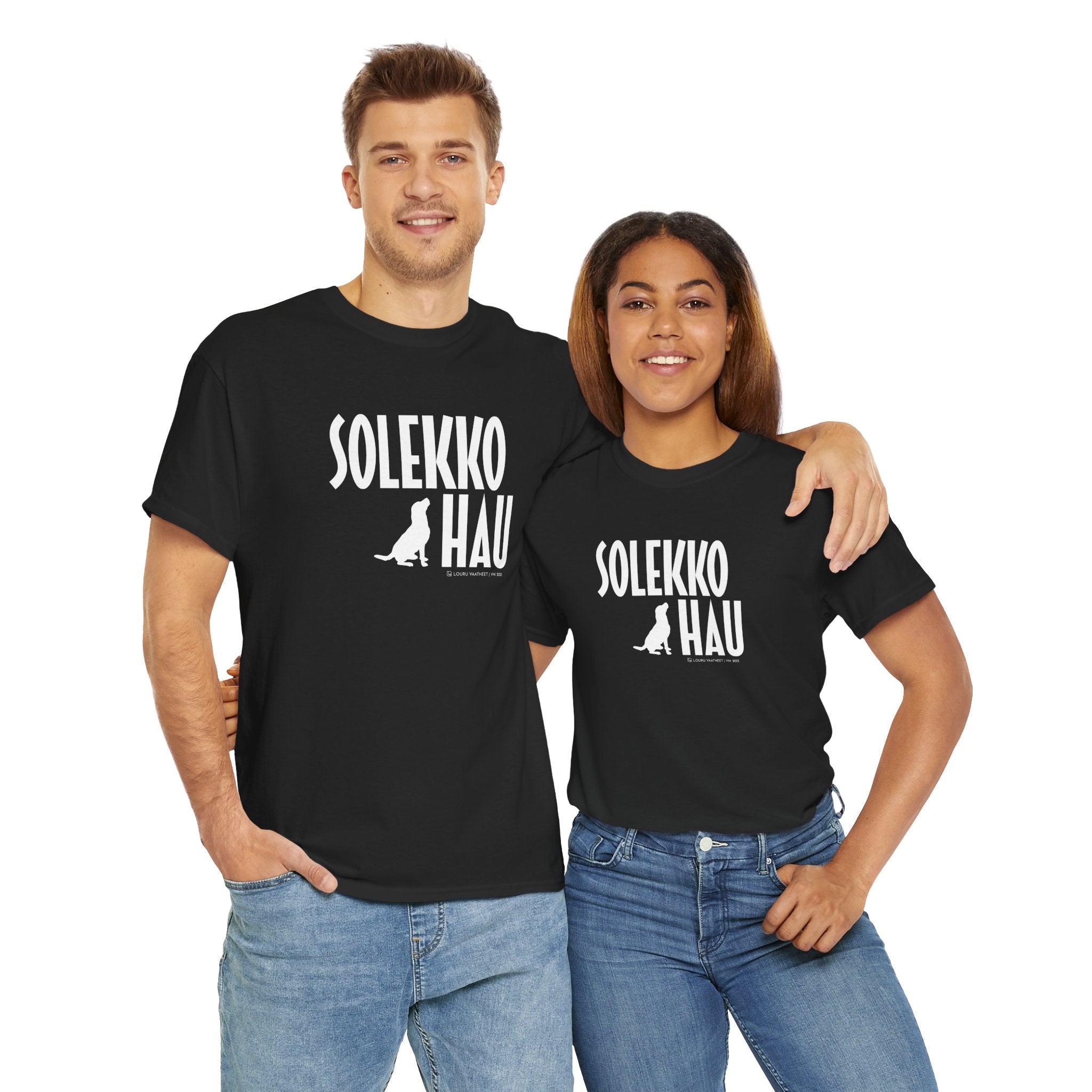 Solekko Hau t-paita, valkoinen teksti | 100% puuvillaa, unisex
