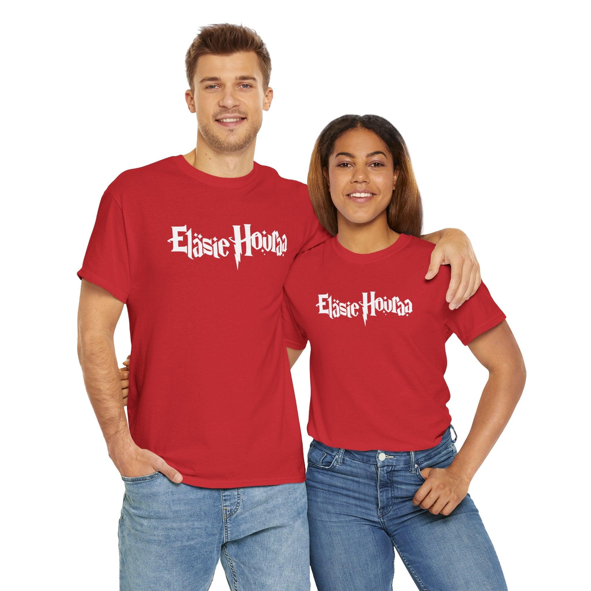 Eläsie Houraa t-paita, valkoinen teksti | 100% puuvillaa, unisex - Lourun verkkokauppa