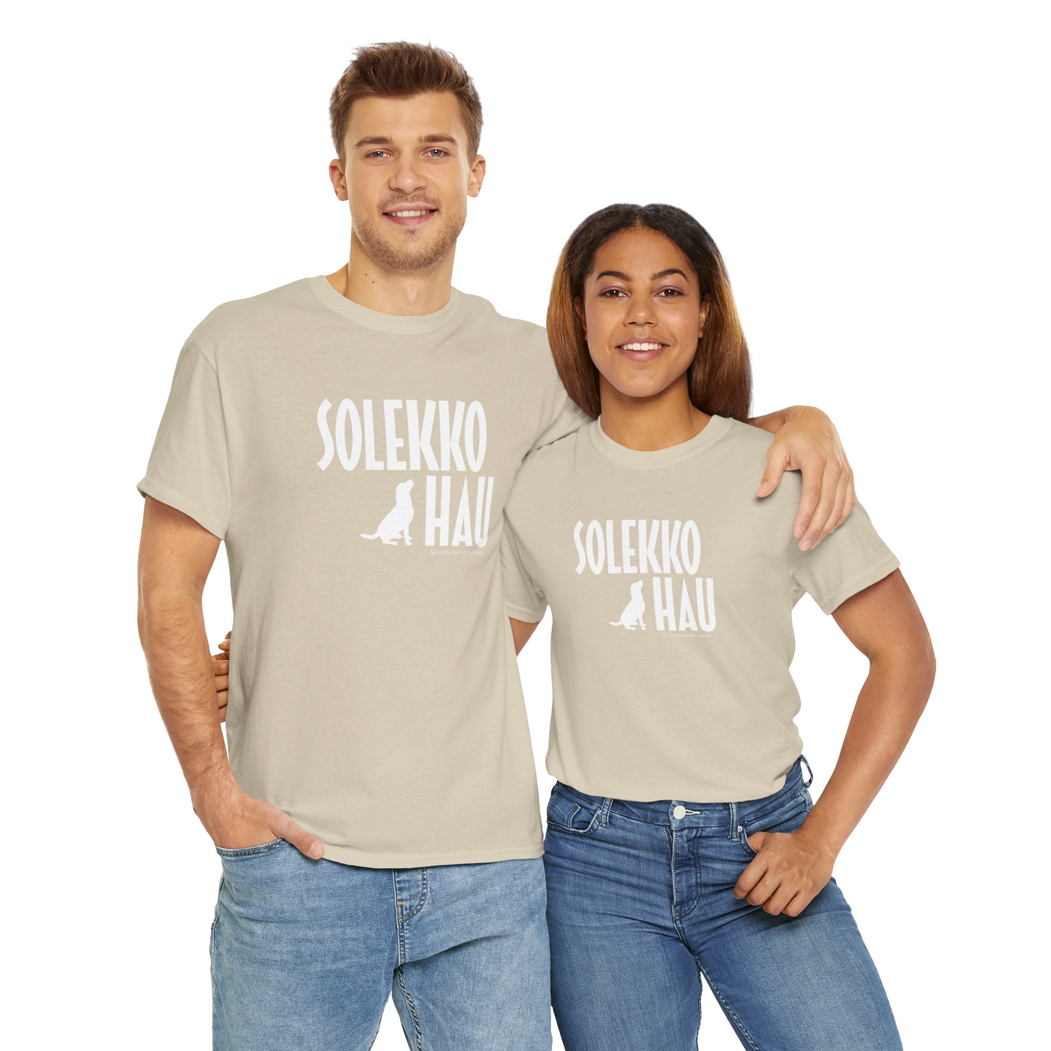 Solekko Hau t-paita, valkoinen teksti | 100% puuvillaa, unisex