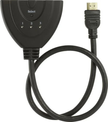 DELTACO HDMI Pigtail kytkin, auto/manual HDMI-kytkin, 3-1, musta