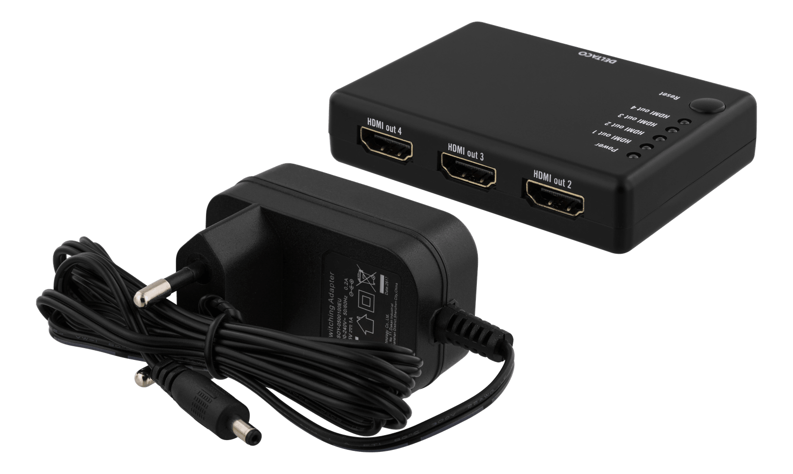 DELTACO HDMI-jakaja, 1 HDMI-tulo, 4 HDMI-lähtöä, 10,2 Gbit/s - Lourun verkkokauppa