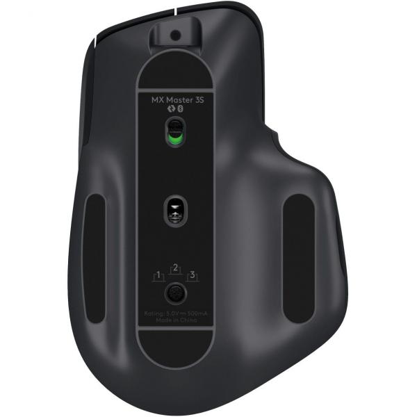 Logitech MX Master 3S alapuolelta: sensori ja virtakytkin