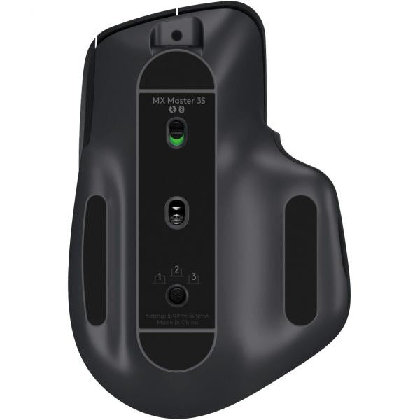 Logitech MX Master 3S alapuolelta: sensori ja virtakytkin