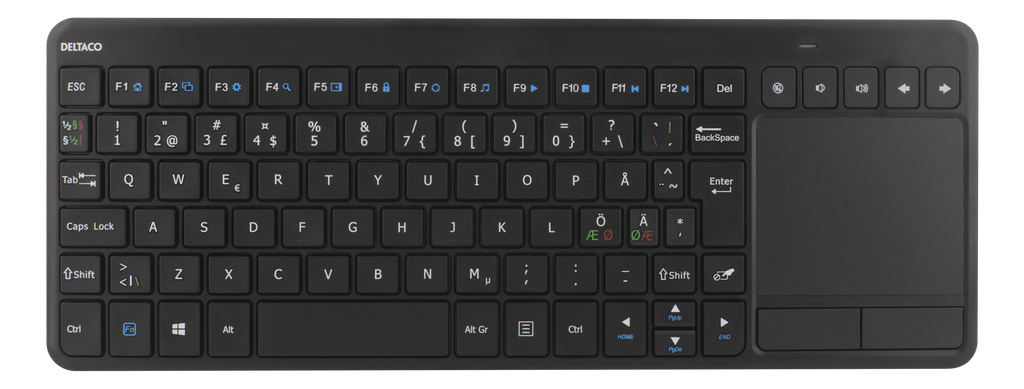 Deltaco Langaton mininäppäimistö kosketuslevyllä, Nordic