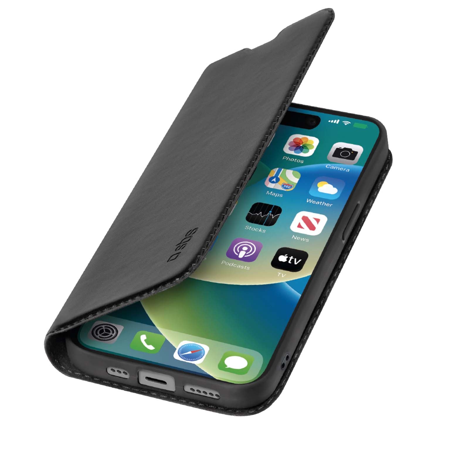 SBS sileä lompakkokotelo iPhone 15, musta