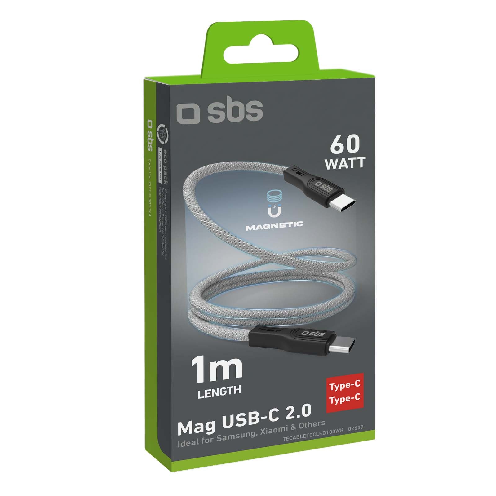 SBS USB-C To USB-C magneettinen kaapeli, 1m