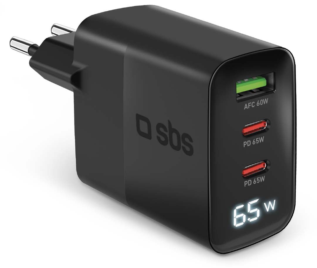 SBS laturi 2X USB-C + USB-A + LCD 65W