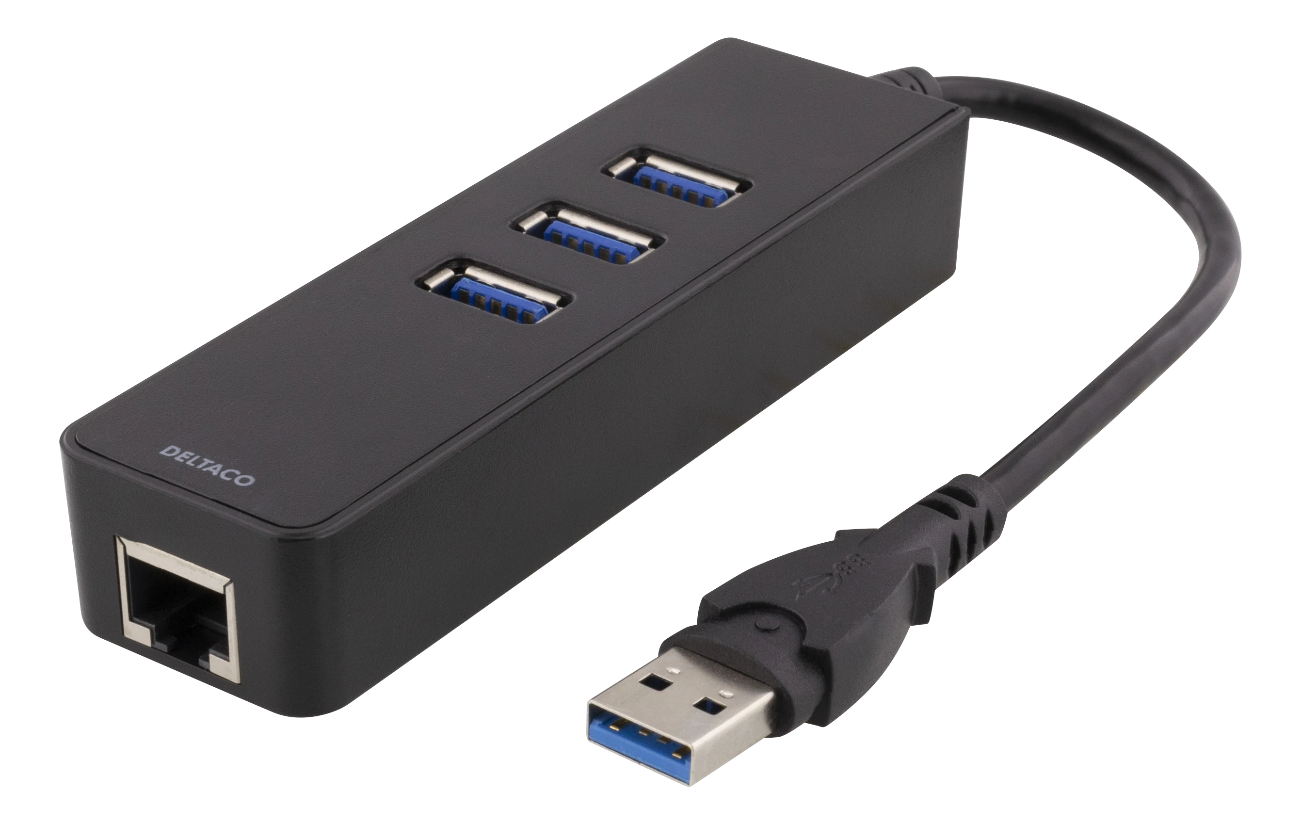 DELTACO Verkkosovitin 3x USB-A paikalla