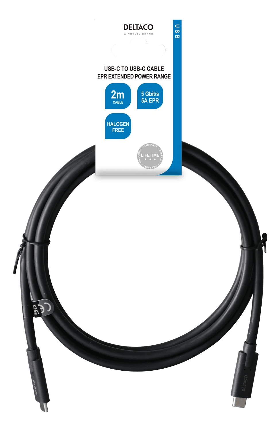 DELTACO USB-C to USB-C kaapeli 2m - Lourun verkkokauppa
