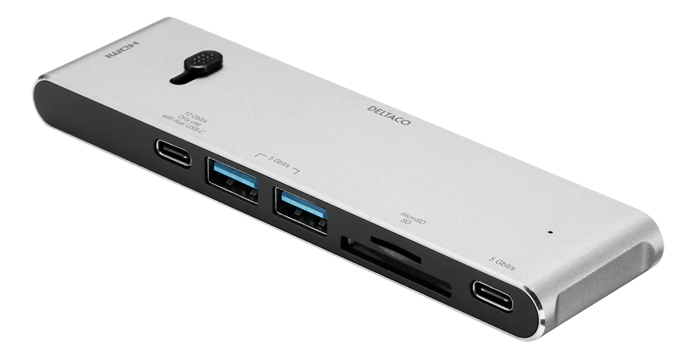 DELTACO USB-C Dock, HDMI/SD/mSD Reader, MacBook Compatible