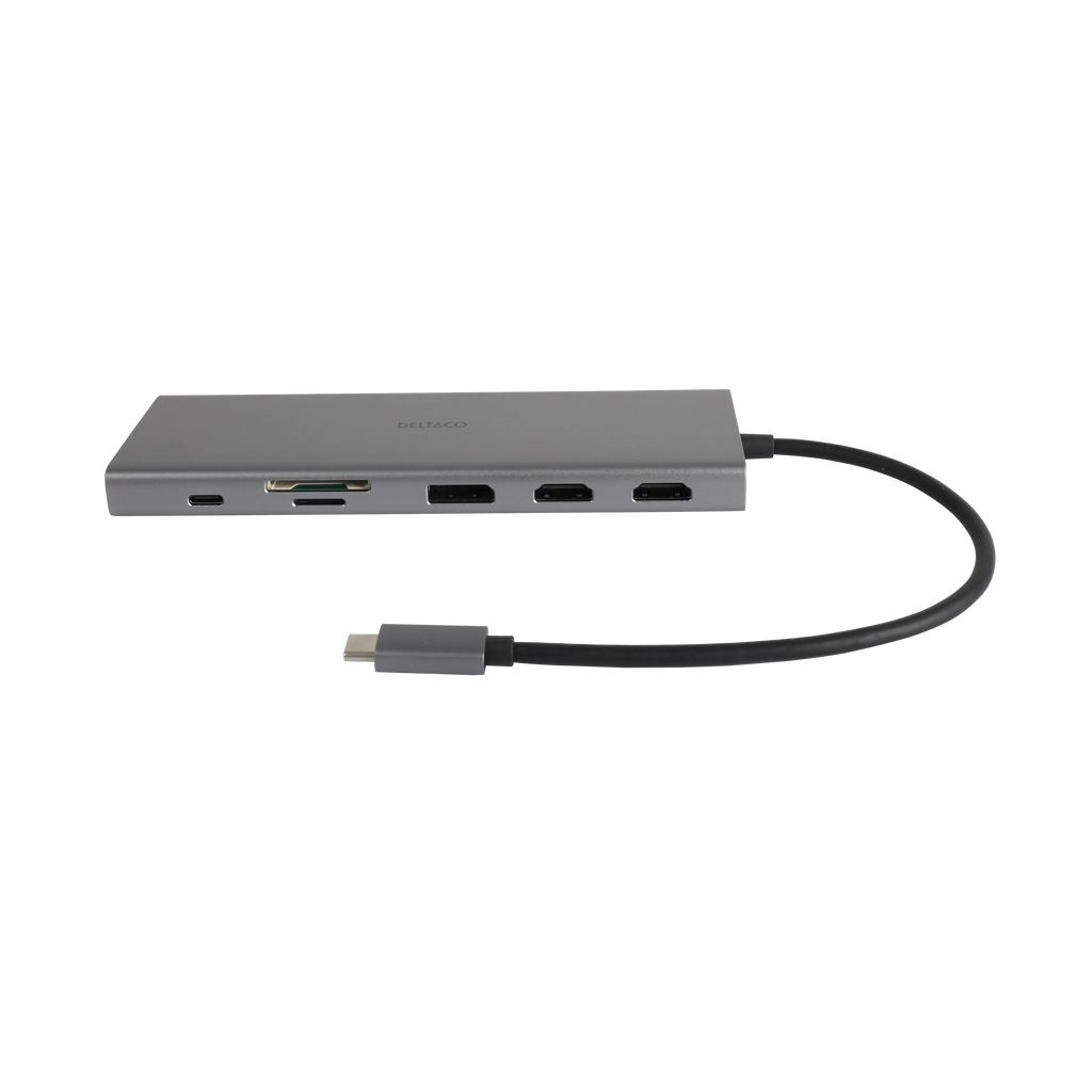 Deltaco USB-C telakka, kolme näyttöä, 4K UHD 60Hz, PD 85W