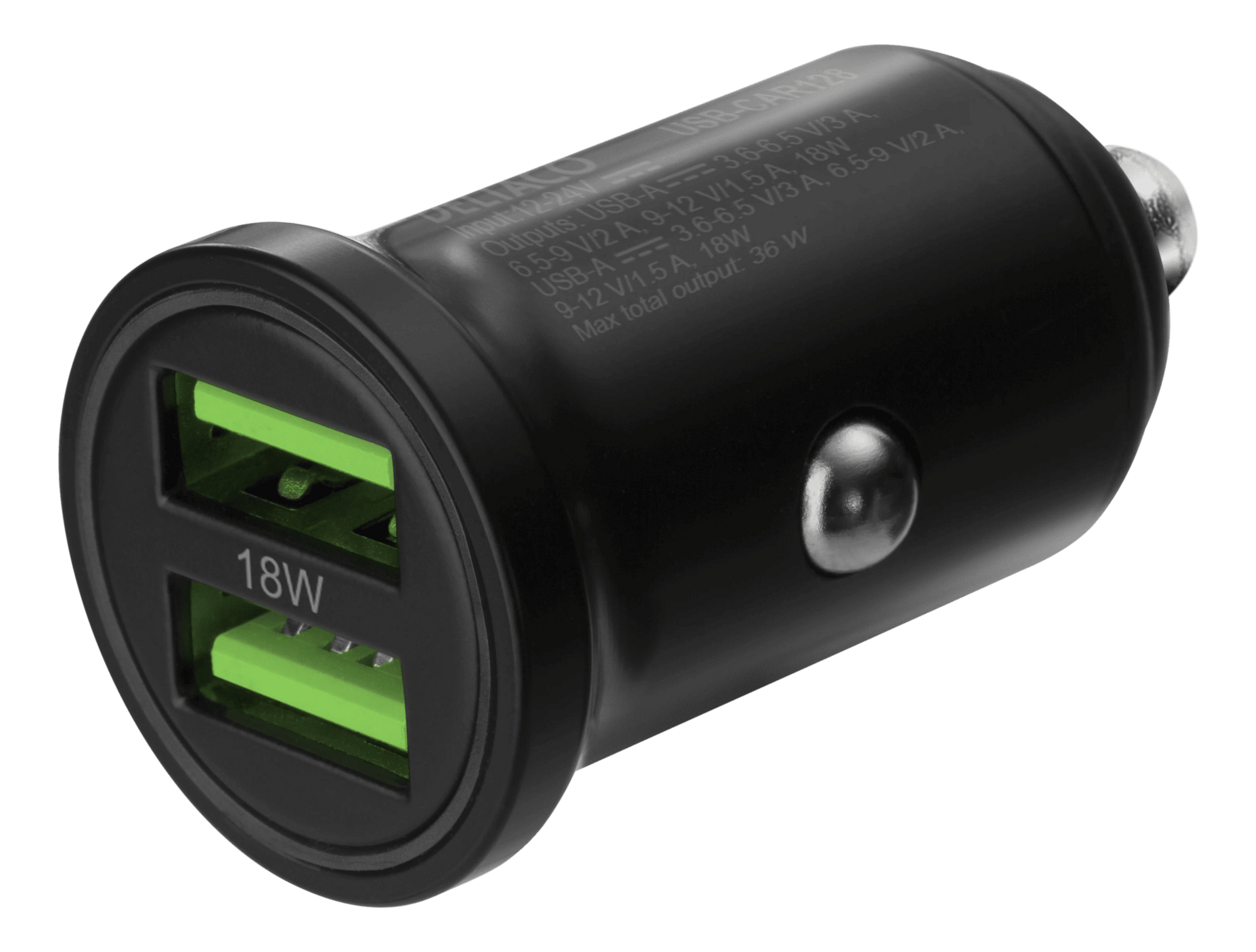 DELTACO 2x USB-A 18W autolaturi - Lourun verkkokauppa