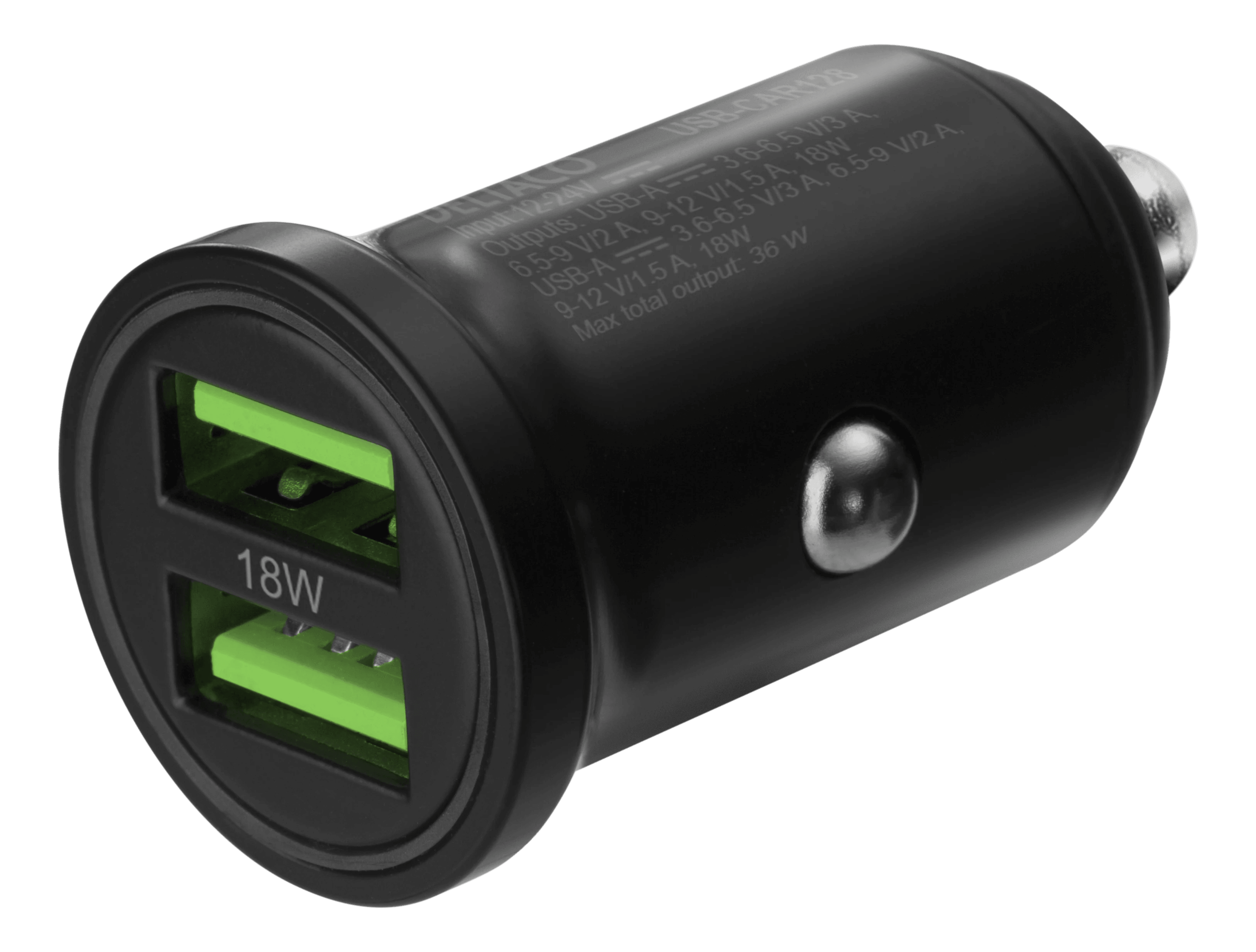 DELTACO 2x USB-A 18W autolaturi - Lourun verkkokauppa