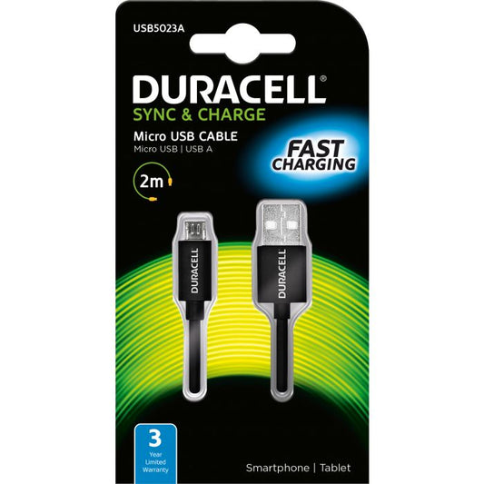 Duracell USB5023A - USB-kaapeli, 2 m, 2.0, Musta