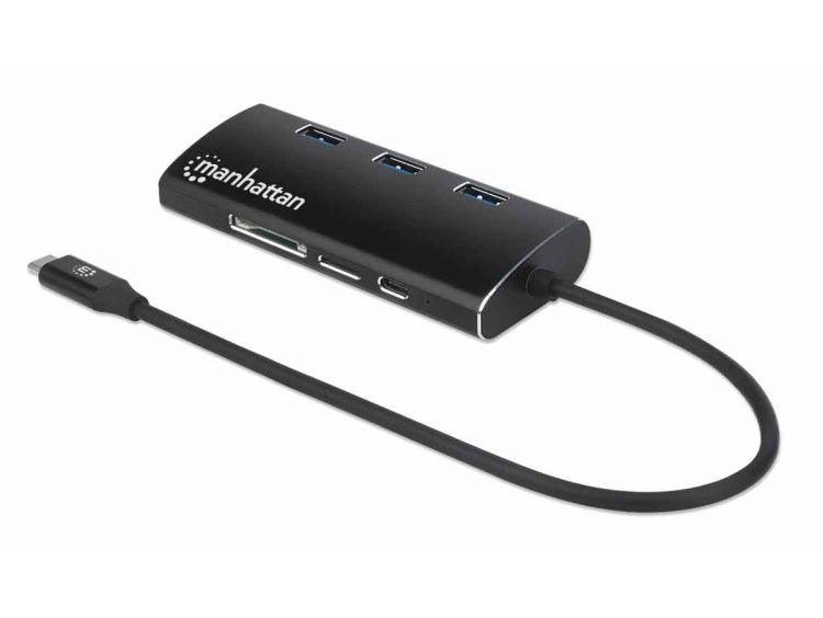Manhattan SuperSpeed USB-C -moniporttisovitin, musta - Lourun verkkokauppa