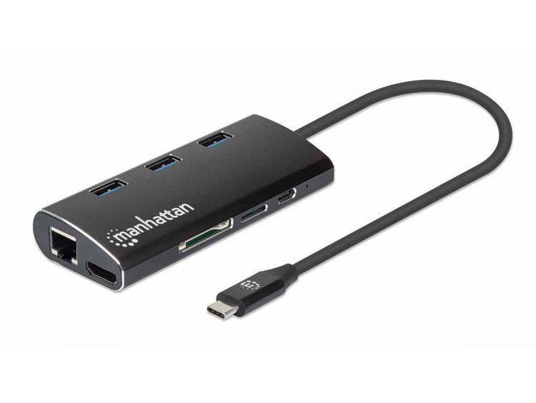 Manhattan SuperSpeed USB-C -moniporttisovitin, musta - Lourun verkkokauppa