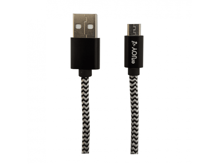 ENJOY punottu microUSB-kaapeli, 1.4 m, musta/valk. - Lourun verkkokauppa