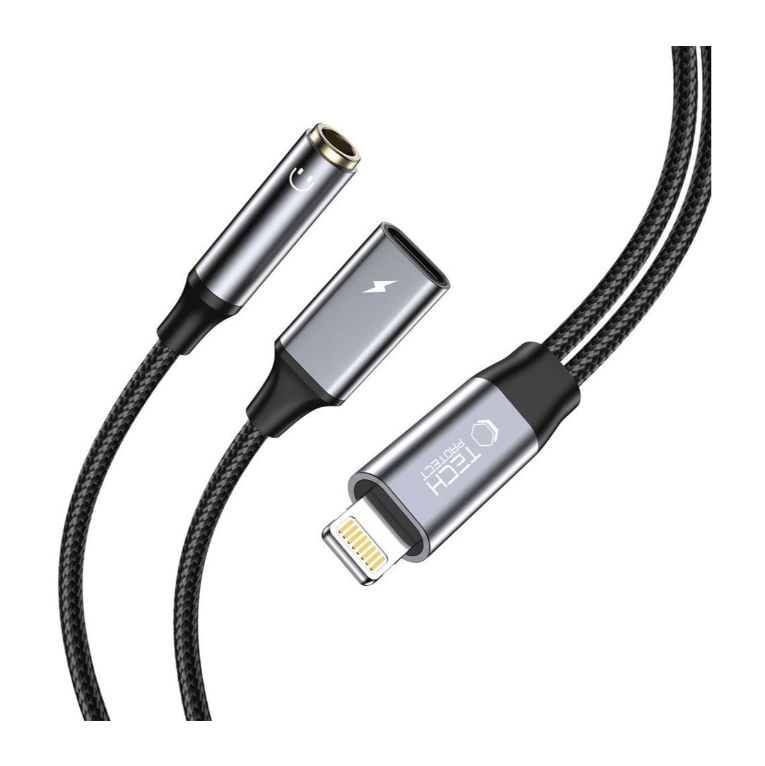 Tech-Protect Ultraboost Lightning / 3.5 mm & Lightning -kaapeli, Musta - Lourun verkkokauppa