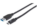 Manhattan USB-C - USB-A 1m, 10 Gbps -kaapeli (10 vuoden takuu) - Lourun verkkokauppa