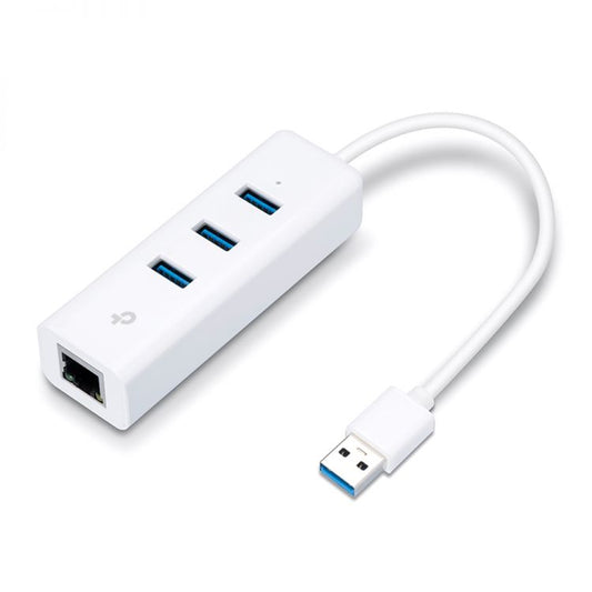 TP-LINK UE330 USB-hubi ja Ethernet-adapteri (Valkoinen)