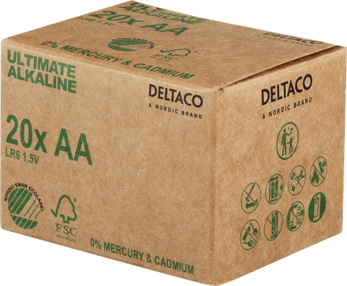 Deltaco ULTB-LR6-20P - Kertakäyttöiset AA-alkaliparistot, 20 kpl - Lourun verkkokauppa